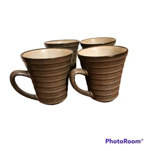 Sango Roma Sage Ridged Taupe Coffee Tea Mug Cup 4” Tall Lot of 4